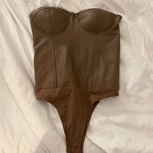 Brown Leather Corset Bodysuit